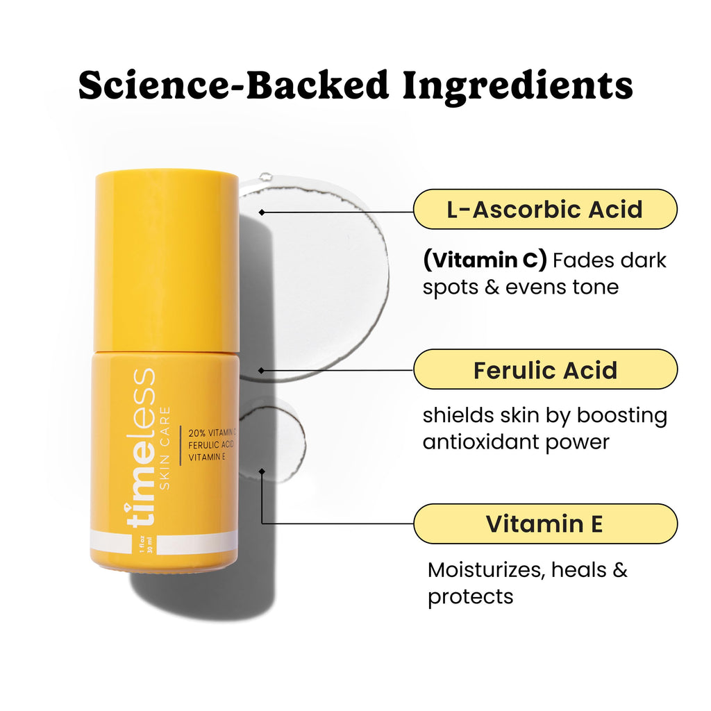 Timeless Skin Care Vitamin C Serum with Vitamin E & Ferulic Acid - Brightening Serum - for Oily & Dry Skin - Fragrance-Free - 1.7 oz