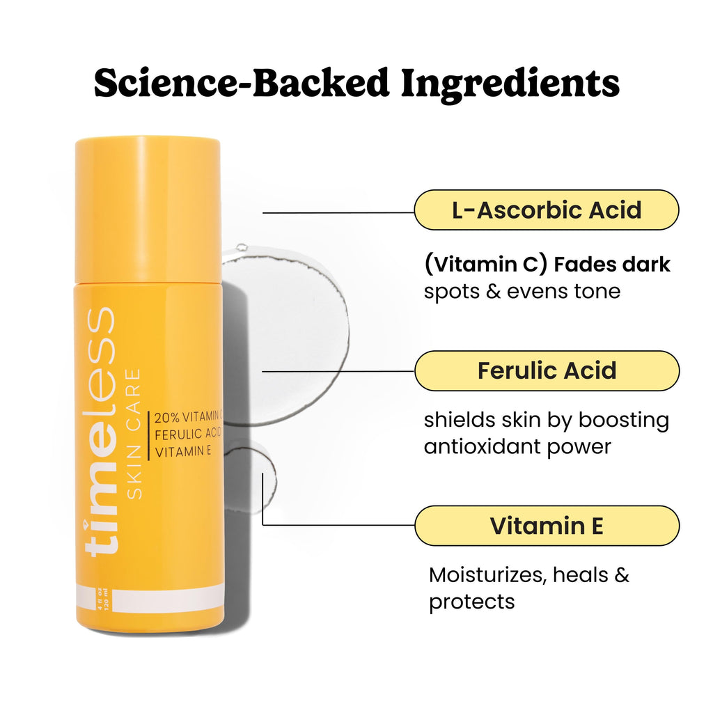 Timeless Skin Care Vitamin C Serum with Vitamin E & Ferulic Acid - Brightening Serum - for Oily & Dry Skin - Fragrance-Free - 1.7 oz